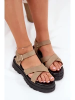 Sandały Damskie Na Platformie Z Eko Skóry Khaki Gevinniser