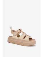 Sandały Damskie Na Platformie Beżowe Nitavelia