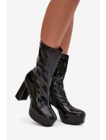 Lakierowane Botki Damskie Na Platformie I Słupkowym Obcasie Czarne Calvessa