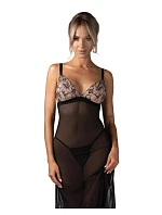 Svůdná noční košilka Vila Blanes Long Chemise černá - Obsessive Svůdná noční košilka Vila Blanes Long Chemise černá - Obsessive