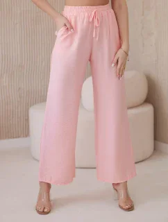 Viskózové nohavice so širokými nohavicami svetlo púdrovo ružovej farby