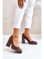 Zamszowe Czółenka Na Słupku Laura Messi 2702 Brązowe