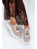 Sneakersy Na Platformie Z Przypinką Miś S.Barski BF51-014 Beżowe
