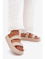 Piankowe Lekkie Klapki Damskie Na Platformie S.Barski ZK51-001 Beżowe