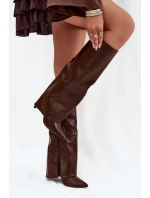 Ocieplane Kozaki Na Szpilce Z Wywiniętą Cholewką Czekoladowe Tamonia
