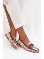 Wzorzyste Mokasyny Loafersy Damskie Z Ozdobnym Elementem Beżowo-Brązowe Evelora