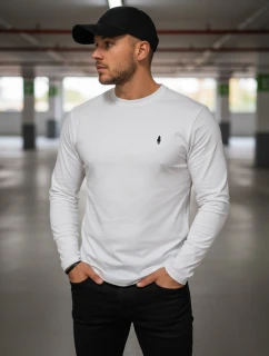 FashionStreet pánske biele tričko s dlhým rukávom LX0564