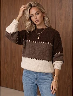 Dámsky pletený sveter so širokými pruhmi, hnedý, FashionStreet MY2628 Dámsky pletený sveter so širokými pruhmi, hnedý, FashionStreet MY2628