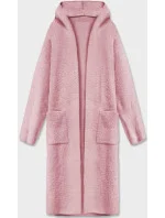 Dlhý vlnený prehoz cez oblečenie typu alpaka v bledo ružovej farbe s kapucňou (M105-1) Dlhý vlnený prehoz cez oblečenie typu alpaka v bledo ružovej farbe s kapucňou (M105-1)
