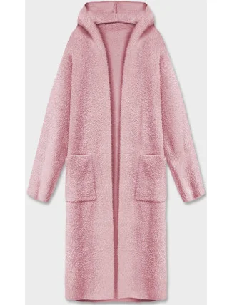 Dlhý vlnený prehoz cez oblečenie typu alpaka v bledo ružovej farbe s kapucňou (M105-1) Dlhý vlnený prehoz cez oblečenie typu alpaka v bledo ružovej farbe s kapucňou (M105-1)