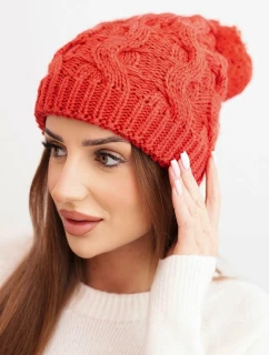Dámska zimná vlnená čiapka s hrubým pleteným vzorom K458 červená