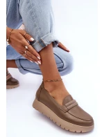 Skórzane Półbuty Na Platformie Z Ozdobą Beżowe Lemar Lehira