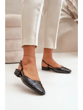 Lakierowane Baleriny Na Niskim Obcasie Z Odkrytą Piętą Czarne Kairael