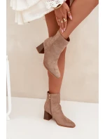 Botki Damskie Z Eko Zamszu Na Słupku Zamek Beżowe Zelita