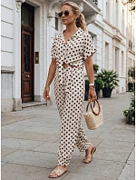Dámske široké lyocellové nohavice béžové s hráškom FashionStreet UY3069 Dámske široké lyocellové nohavice béžové s hráškom FashionStreet UY3069