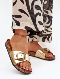 Klapki Damskie Na Korkowej Platformie Z Klamrą Złote Vianara