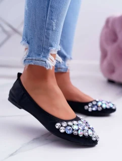 Kožené Baleríny S Ozdobnými Kameny Černé Crystal