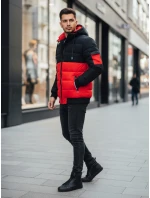Pánska červeno-čierna zimná bunda s kapucňou FashionStreet TX5099 Pánska červeno-čierna zimná bunda s kapucňou FashionStreet TX5099