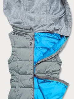 Šedo-svetlo modrá dámska vesta s látkovou kapucňou (DW-21604)