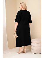 Dámske plus size šaty z bavlneného mušelínu s výstrihom do V čierne