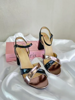 Eko Skórzane Sandały Na Obcasie Słupku Czarne Abilica