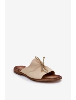 Zazoo 2659 Skórzane Klapki Damskie Beżowe