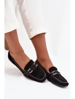 Mokasyny Loafersy Damskie Z Ozdobnym Elementem Czarne Evelora