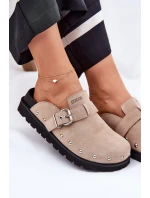 Zamszowe Klapki Chodaki Damskie Na Platformie Big Star RR274A376 Beżowe