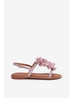 Dámské ploché sandály s ozdobnými květinami Fialové Noemia
