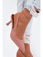 Dámské sandály na podpatku z imitace semiše Růžové Saria