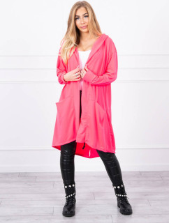 Oversize plášť s kapucňou v neónovej ružovej farbe