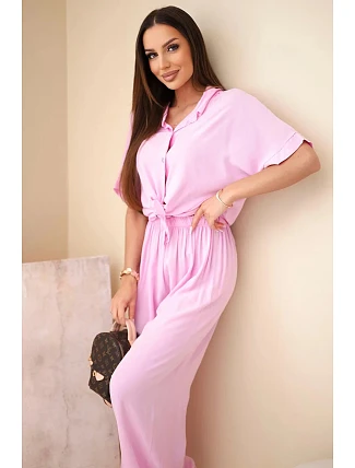Dámska viskózna košeľová súprava so širokými nohavicami candy pink Dámska viskózna košeľová súprava so širokými nohavicami candy pink