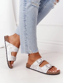 Damskie Klapki Na Korku Z Klamrami Srebrne Vivio