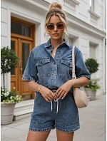 Dámska súprava s džínsovou košeľou a modrými šortkami FashionStreet AY1207