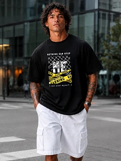 Pánske bavlnené tričko nadrozmernej veľkosti s čiernou potlačou FashionStreet NX1033R