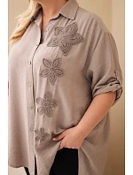 Dámske viskózové plus size tričko s kvetinovou výšivkou fango