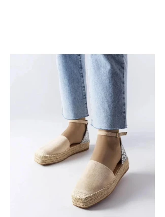 Dámske espadrilky 22883 Béžové so striebornou - FLYFOR