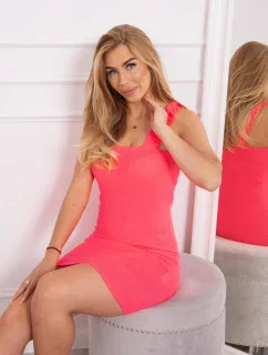 Šaty bez ramienok s volánikmi ružové neónové