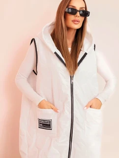 Dámske Plus veľkosť prešívaná vesta s kapucňou na zips biela