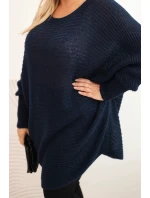 Dámsky sveter s mohérovým pončom Plus Size Blue