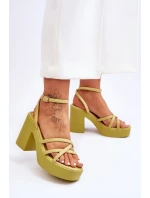 Modne Sandały Na Obcasie Z Paseczkami Limonkowe Shemira