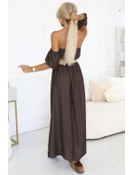 Boho maxi šaty 614-1 Chocolate - Numoco Boho maxi šaty 614-1 Chocolate - Numoco