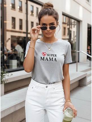 Dámske tričko s potlačou Super Mama svetlo šedá FashionStreet NX5025RY Dámske tričko s potlačou Super Mama svetlo šedá FashionStreet NX5025RY