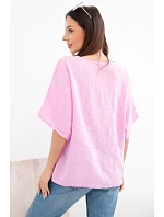 Dámska bavlnená oversize blúzka s krátkymi rukávmi candy pink Dámska bavlnená oversize blúzka s krátkymi rukávmi candy pink
