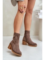 Ocieplane Botki Damskie Na Obcasie Słupku Brązowe Vailia