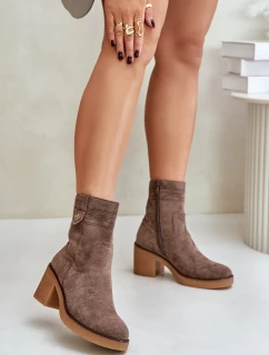 Ocieplane Botki Damskie Na Obcasie Słupku Brązowe Vailia