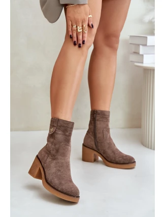 Ocieplane Botki Damskie Na Obcasie Słupku Brązowe Vailia