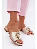 Dámské pantofle na ploché podrážce s ozdobou KV61-6025 Zlaté