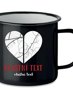Personalizovaný retro plechový pohár – Dve miesta, jedno srdce