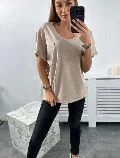 Bavlnená blúzka s vreckami béžová